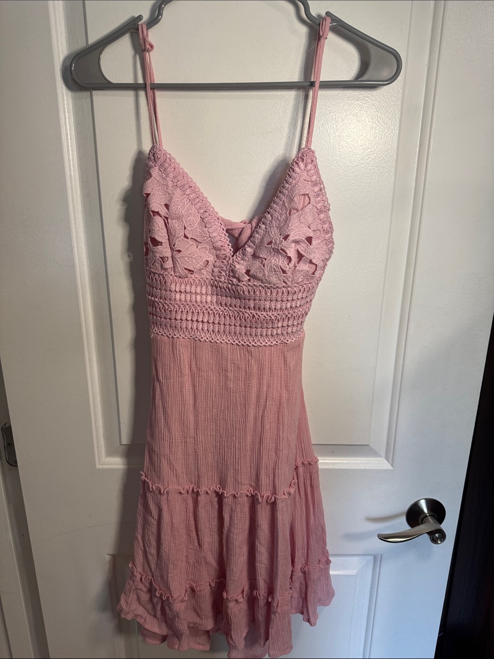 Light Pink Crochet Bust Spaghetti Strap Dress